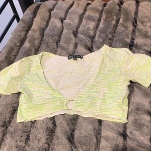 #112 “Motel” Lime Green Zebra Print Top